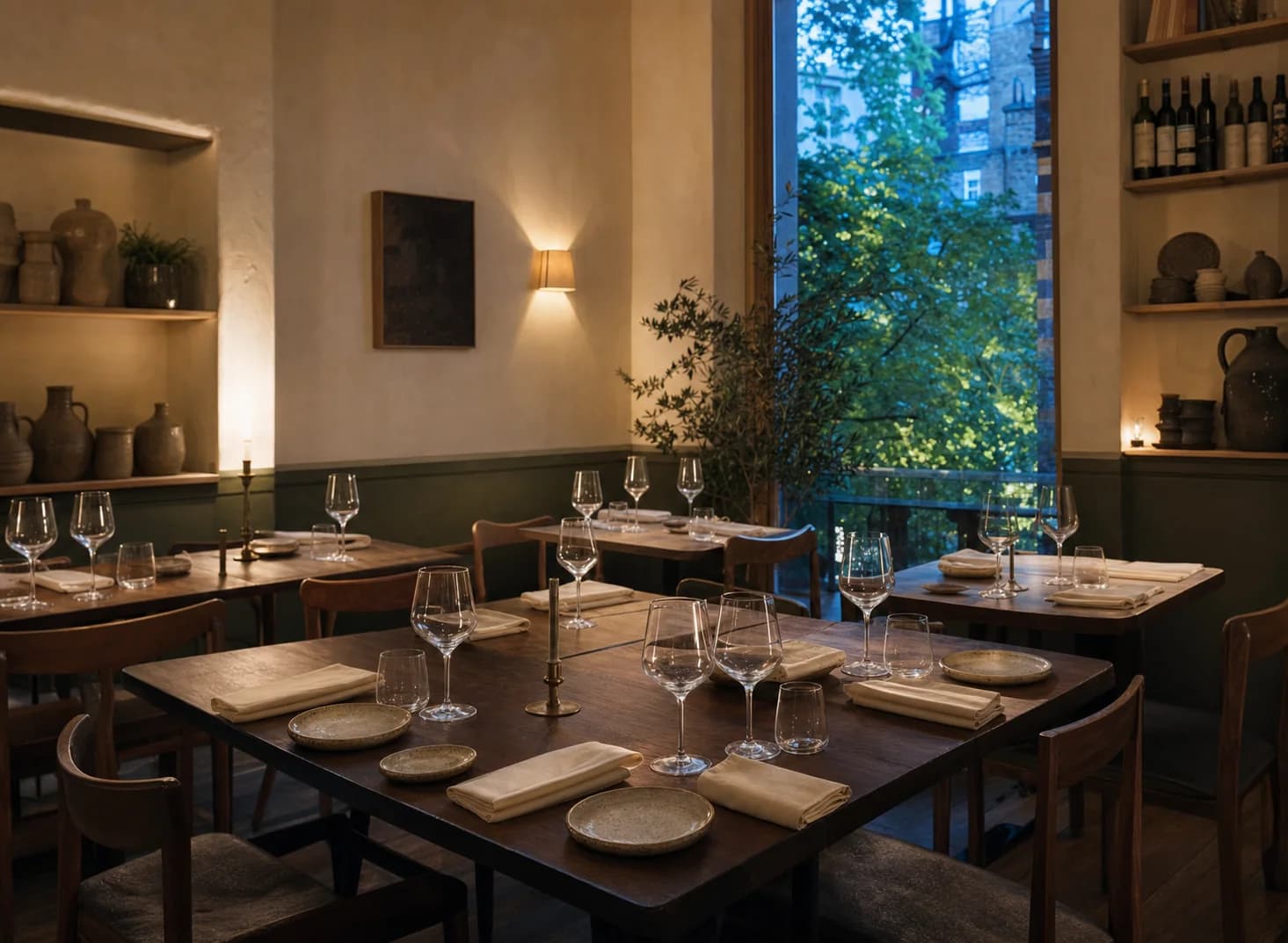 Warm dining room at Linden Table in Ealing prepared for evening service